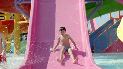 Boy In Aquapark Stock Footage 218600729