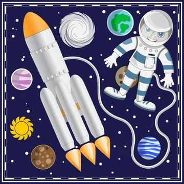 The boy is an astronaut in space. Stock Illustration