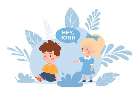 Boy with autism symptoms has problems with communication, flat vector Illustrazione stock