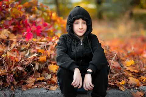 A boy in an autumn park Stock-Fotos
