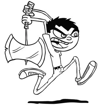 Boy with axe black Stock Illustration