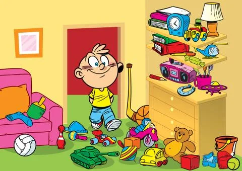 Boy on a background of interior children's room Stock Illustration