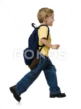 Boy with backpack running Stock Photos