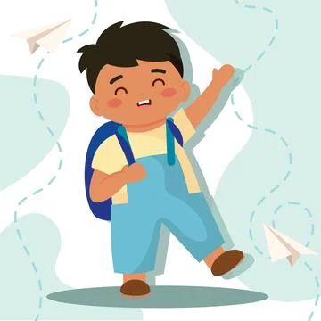 Boy with backpack smile. Vector Illustrazione stock