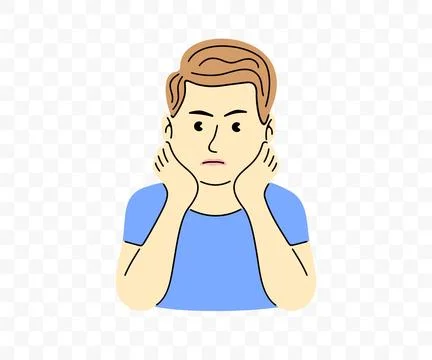 Boy in bad mood, propping her face or  chin hands, graphic design Stock Illustration