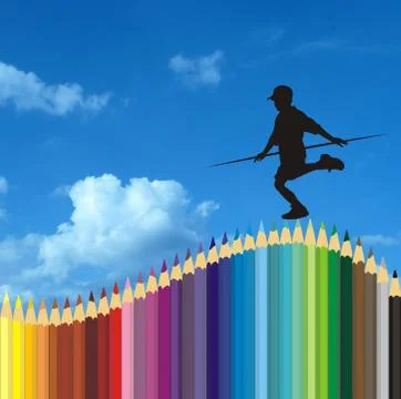 Boy balancing on a pencil イラスト素材