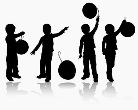Boy with balloon silhouette Stock Illustration