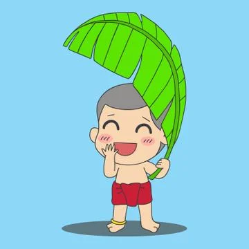 Boy with banana leaf Stock Illustration
