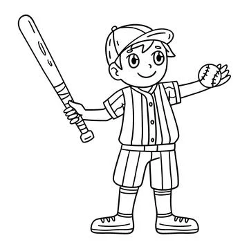 Boy with a Baseball Bat Isolated Coloring Page Stock Illustration