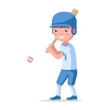 Boy baseball player hits the ball. Stock Illustration