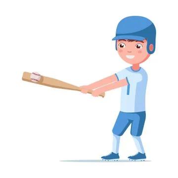 Boy baseball player hits a bat ball Stock Illustration