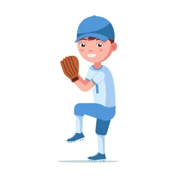 Boy baseball player is preparing to throw a ball Stock Illustration