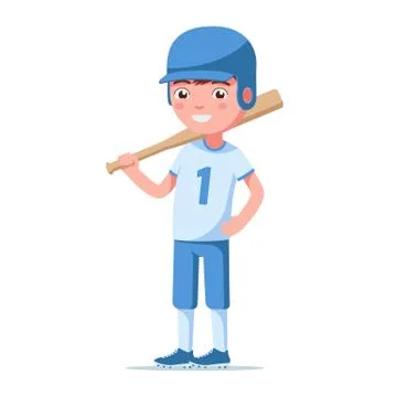 Boy baseball player is standing and holding a bat Stock Illustration
