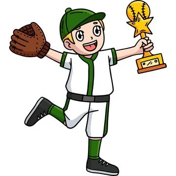 Boy with a Baseball Trophy Cartoon Colored Clipart Stock Illustration
