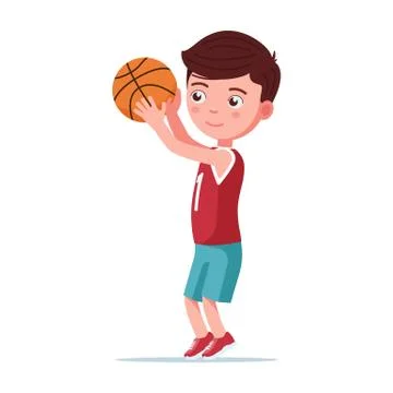 Boy basketball player throws the ball in basket Stock Illustration