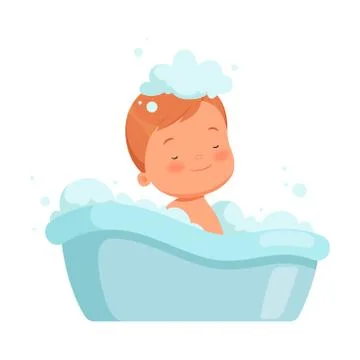 Boy bathes in the bath. Vector illustration on a white background. Stock Illustration
