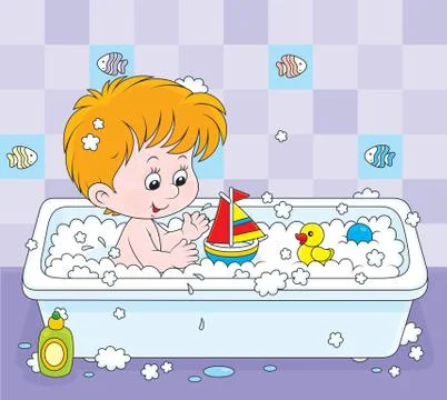 Boy bathing Stock Illustration