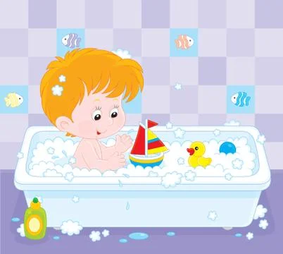 Boy bathing Stock Illustration