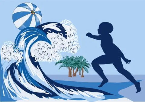 Boy on beach Stock Illustration