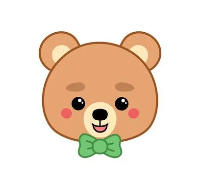 Boy bear with bow tie. Cheerful bear. Cartoon, kawaii, vector. Stock Illustration