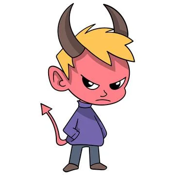Boy becomes a horned devil when angry and vengeful Stock Illustration