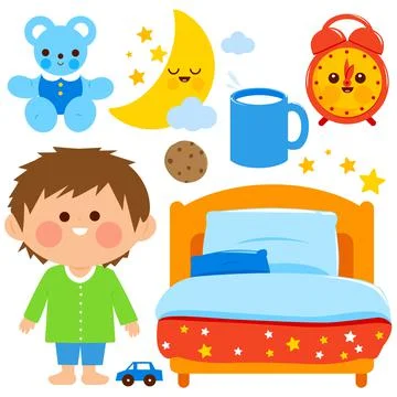 Boy bed time collection. Vector illustration set Stock Illustration