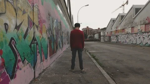 Boy from Behind in Empty Street Video stock 87200286