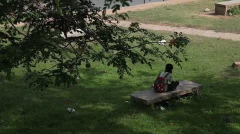 Boy on bench Stock Footage 22308118