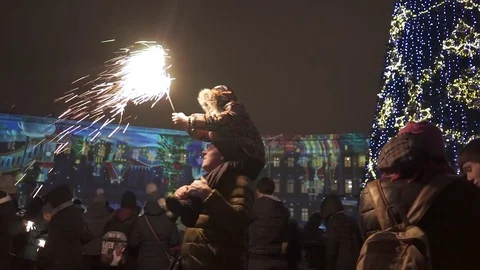 A boy with Bengal fire Stock Footage 73593028