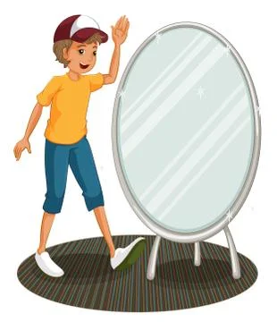 A boy beside a mirror Ilustración de archivo