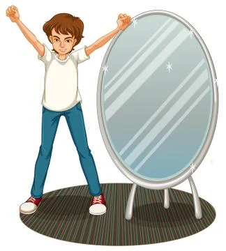 A boy beside a mirror Ilustración de archivo