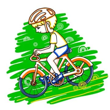 Boy on a bicycle color vector drawing. Stock Illustration