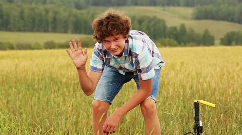 Boy With Bicycle Stock Footage 44455085