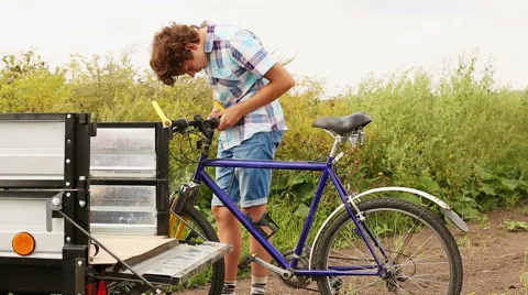 Boy With Bicycle Stock Footage 44455375