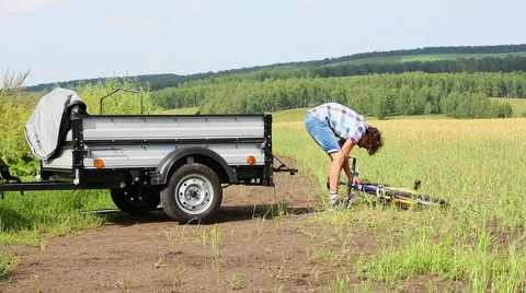 Boy With Bicycle Stock Footage 44455418