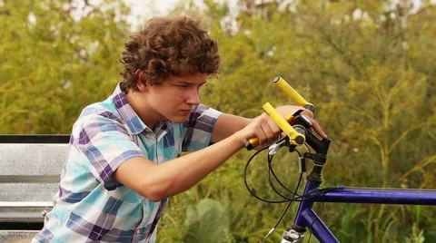 Boy With Bicycle Stock Footage 44455516