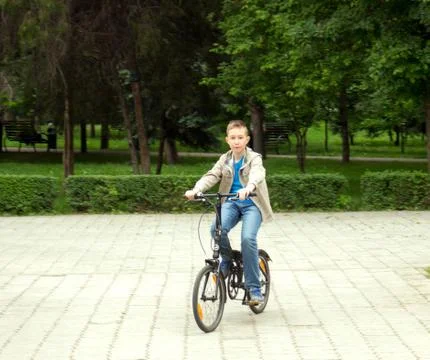 Boy is on a bicycle Foto stock