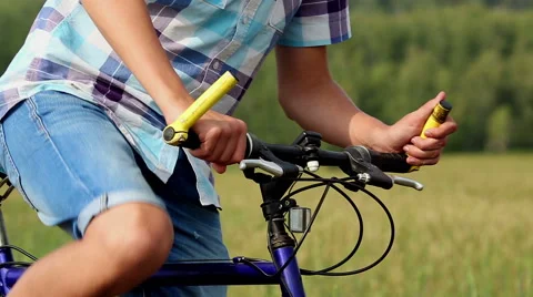 Boy With Bicycle,  Young man with bicycle in a wheat field Stock Footage 45741067