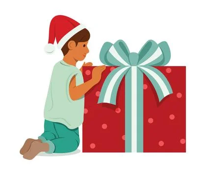 Boy with Big Box of Present Stock Illustration