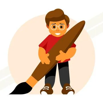 Boy-with-a-big-brush Stock Illustration