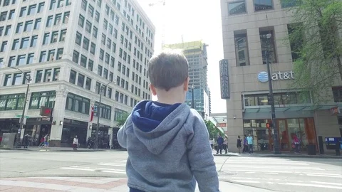 Boy in the Big City Stock Footage 81050153