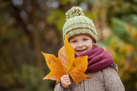 Boy with big leaf Stock Photos