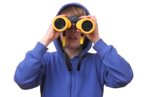 Boy with binoculars Stock Photos
