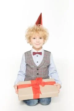 Boy with birthday present Stock Photos