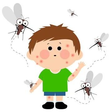 Boy bitten by mosquitoes. Vector illustration Illustrazione stock