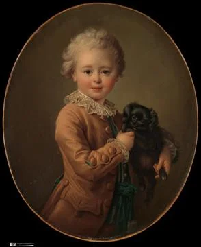 Boy with a Black Spaniel ca. 1767 Franois Hubert Drouais French The art cri.. Illustrazione stock