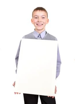 Boy with Blank Board Foto stock