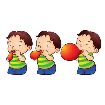 Boy blow up balloon Stock Illustration