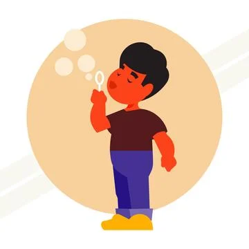 Boy-blowing-bubbles Stock Illustration