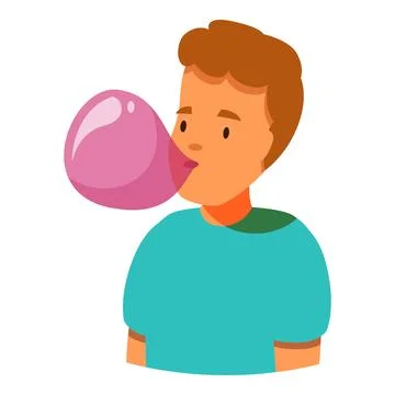 Boy blowing pink bubble gum, chewing gum, child having fun Stock Illustration